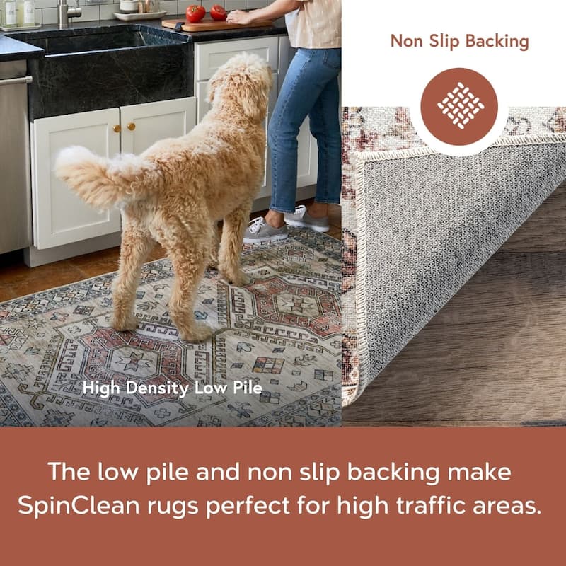 Nuloom Paisley SpinClean Machine Washable Faded Floral Border Medallion Area Rug