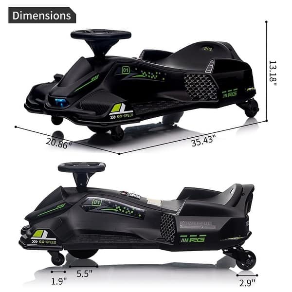 dimension image slide 1 of 5, 12V Ride-On Drift Car for Kids， Electric Go-Kart with Variable Speed