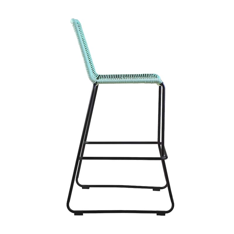 Shasta Black Steel and Rope Indoor Outdoor Bar Height Stackable Patio Bar Stools - Set of 2 - Bar Height