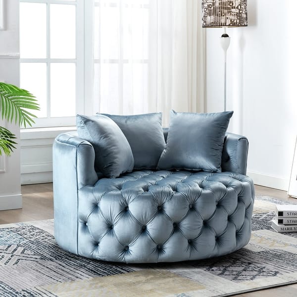Upholstered Tufted Round Swivel Barrel Chair Overstock 31727568