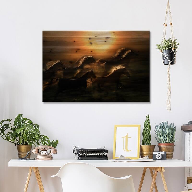 Morning Gallop Print On Wood by Milan Malovrh - Multi-Color
