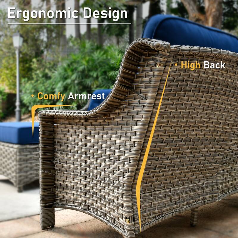 HOOOWOOO 8-piece Patio Wicker Chat Set Outdoor Conversation Sofa Set with Fire Pit