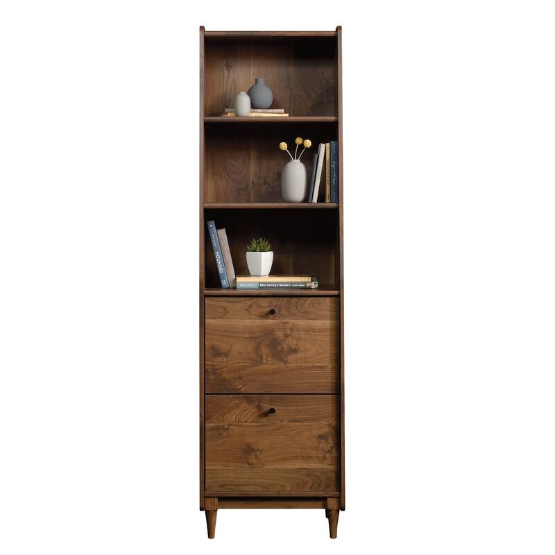 Engineered Wood Mid-Century Modern Narrow Bookcase, Brown - 19.69"W x 15.59"D x 70.39"H