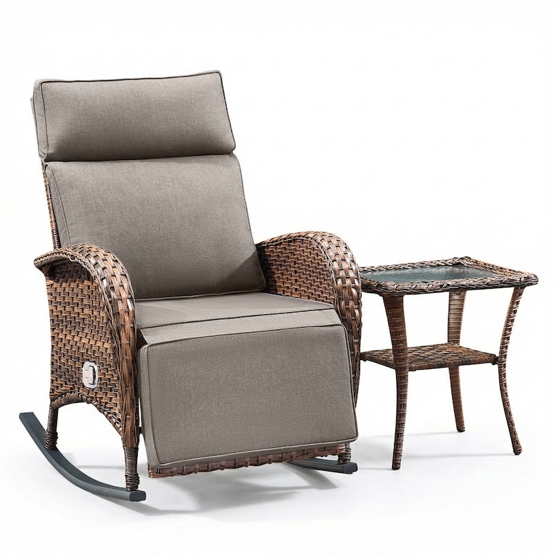 Pocassy Versatile Outdoor Recliner Rocker Chair with Thick Cushion