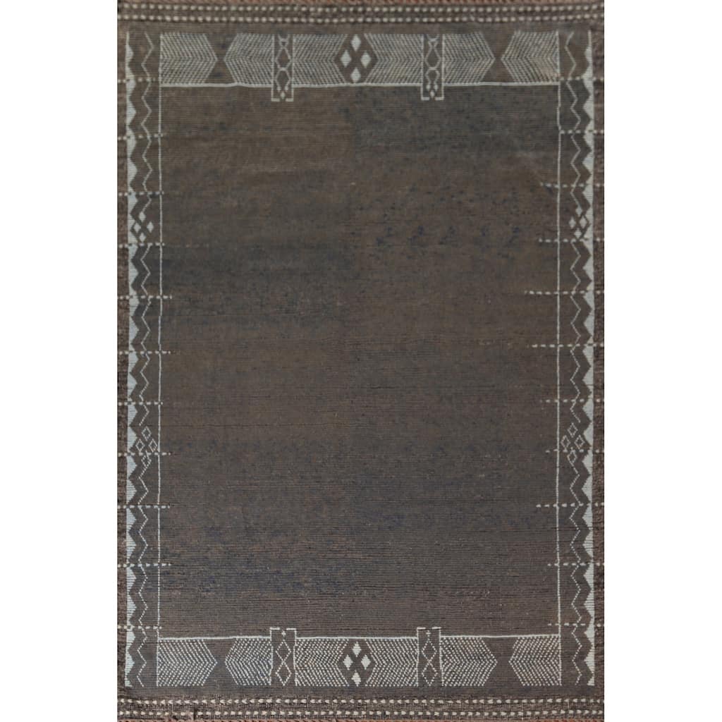 Striped Brown Moroccan Area Rug Handmade Wool Carpet - 8'10"x 12'7"