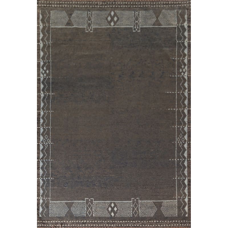 Striped Brown Moroccan Area Rug Handmade Wool Carpet - 8'10"x 12'7"