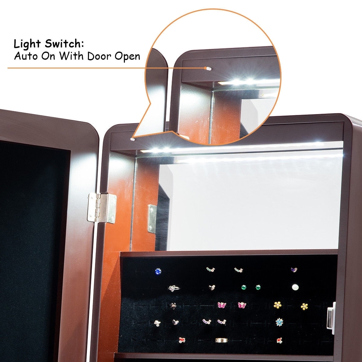 Shop Standing Armoire Organizer Jewelry Cabinet W Led Brown Overstock 28430654