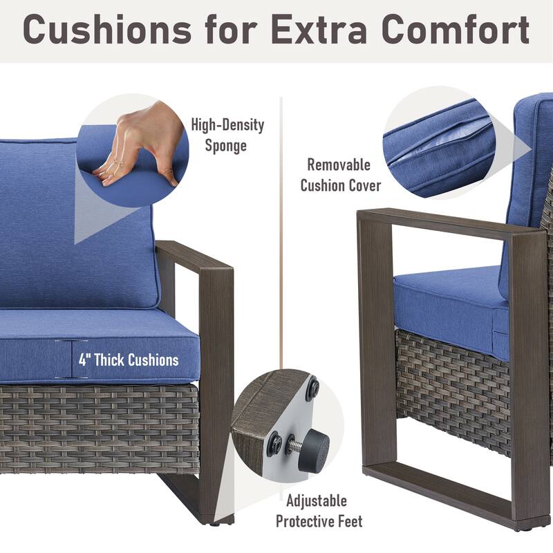 Gymojoy Patio Rattan Sofa with Swivel Rocking Chair, Ottomans Chair - Grey
