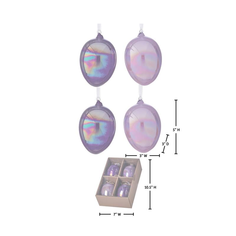 5" Iridescent Glass Egg Ornament Box of 4