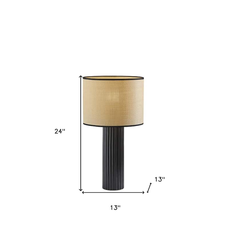 Ceramic Table Lamp with Beige Fabric Drum Shade Rotary Switch