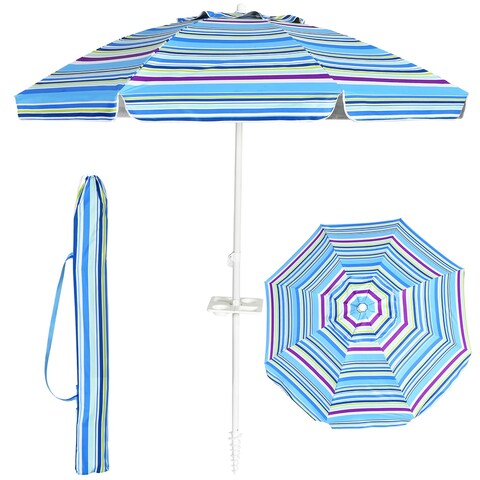 Costway 7.2 FT Portable Beach Umbrella Tilt Sand Anchor Cup Holder - 7.2' x 7.2'