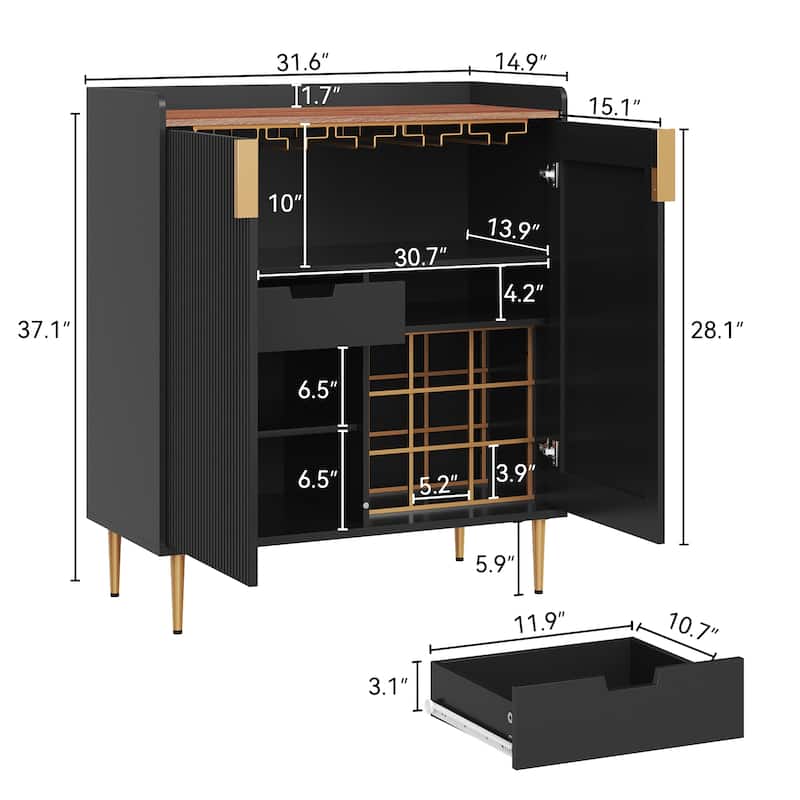 31.6'' Modern Coffee Bar Cabinet with Wine Racks and Storage Drawer
