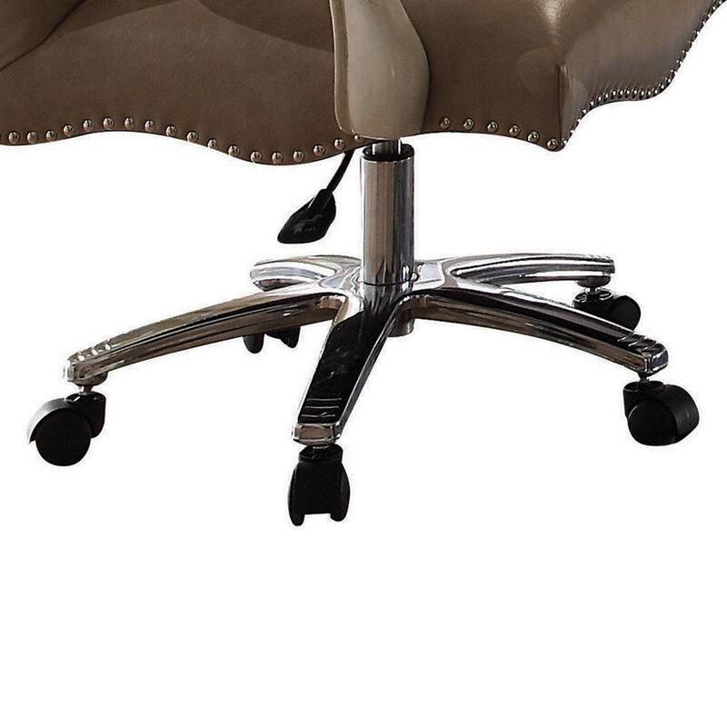 Leather Upholstered Executive Chair with Lift in Grey and Bone White Finish