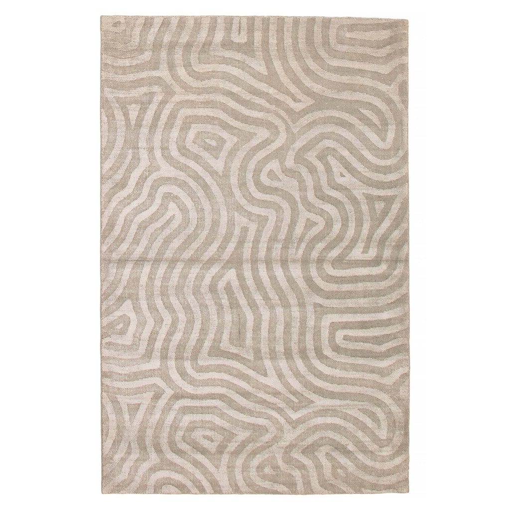 ECARPETGALLERY Hand-knotted Tangier Light Grey Viscose, Wool Rug - 4'10 x 7'11