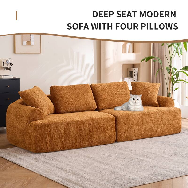4-seater Orange Compression Sofa, Fabric, Foam+Spring, 103"L x 36"W x 26"H