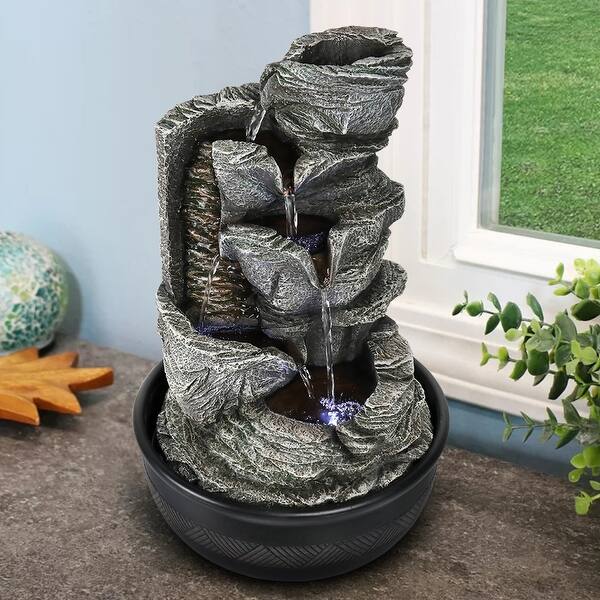 15.7'' H Indoor Rock Falls Tabletop Water Fountain with LED Lights ...