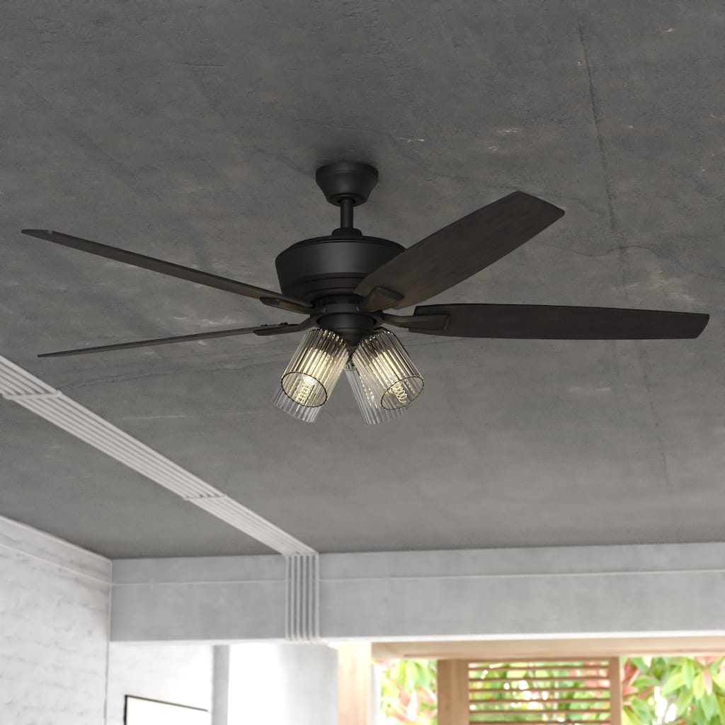 Fircrest 60 in. Matte Black Ceiling Fan with Reversible Gray Oak-Black Oak Blades, LED Light Kit and Remote, 6 Speeds, DC Motor