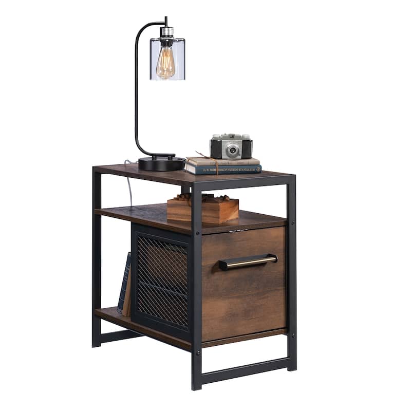 Wood Side Table Nightstand with Drawer, Brown