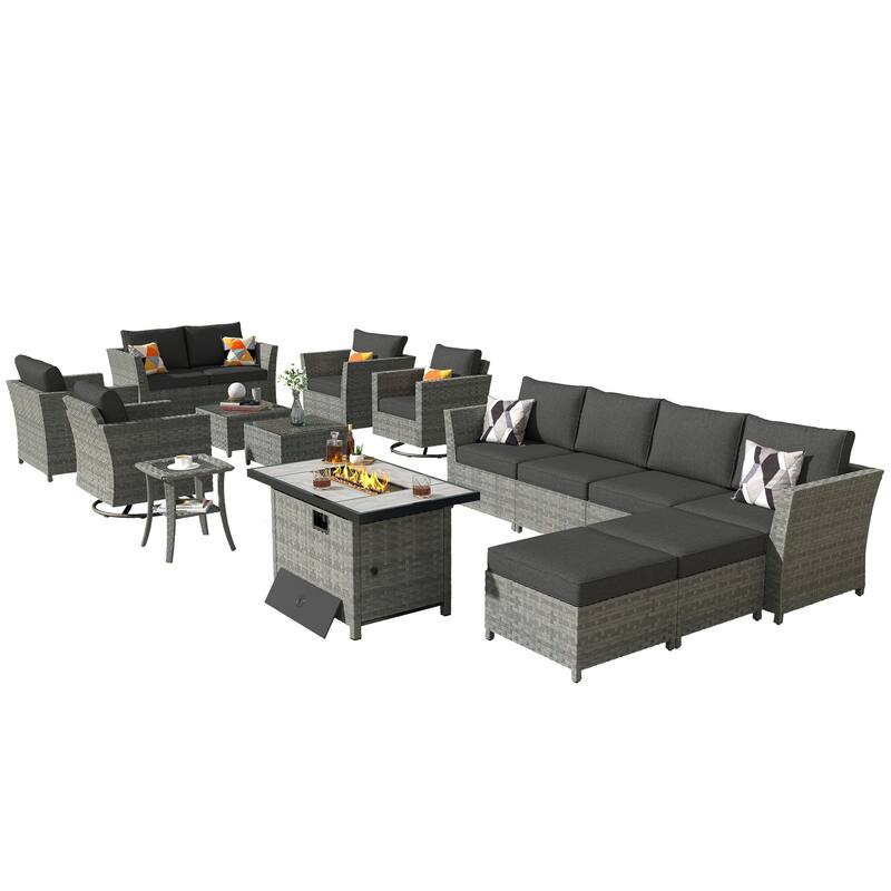 XIZZI 16-piece Outdoor Patio Wicker Furniture Sectional Set with Fire Pit