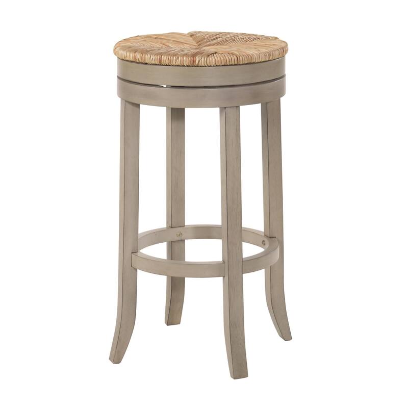24" Natural And Antiqued White Solid Wood Swivel Backless Counter Height Bar Chair