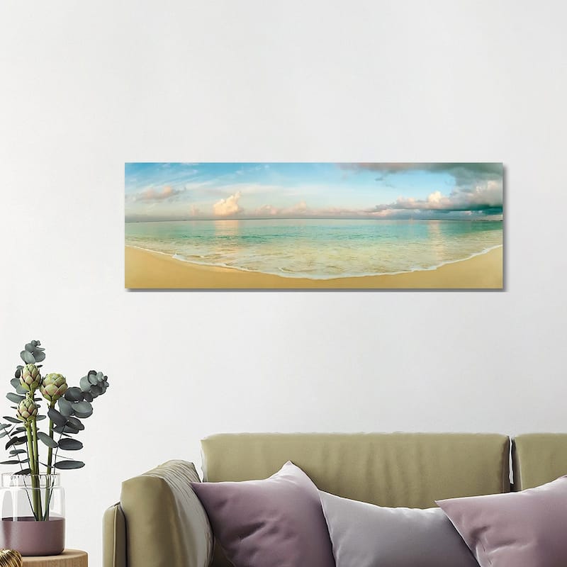 iCanvas "Cloudy Beachscape, Seven Mile Beach, Grand Cayman, Cayman Islands" by Panoramic Images Canvas Print - 16x48x1.5