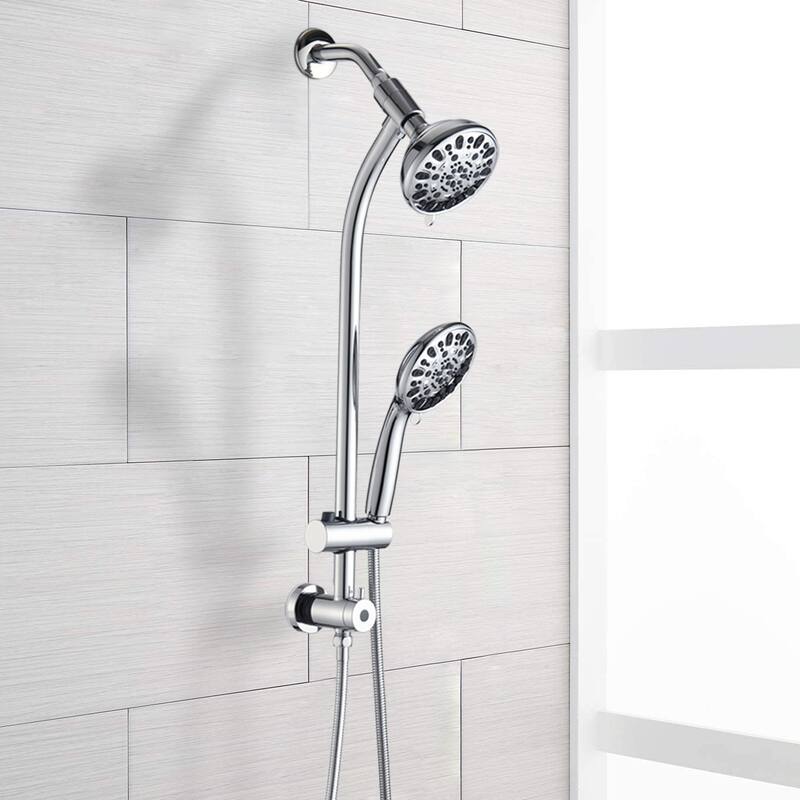 Drill-Free Stainless Steel Slide Bar Combo Rain Showerhead 7-Setting Hand, Dual Shower Head Spa System