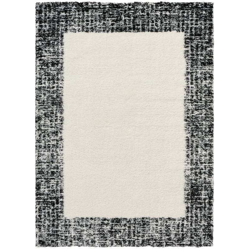 Nourison Pacific Shag Indoor only Solid Area Rug - 7' 10" x 9' 10" - Ivory/Black