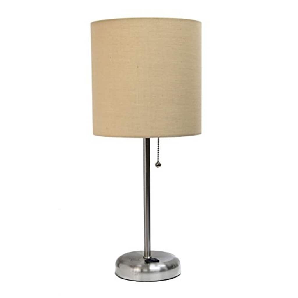 19.5 in. Brushed Steel Finish Table Lamp with Beige Shade, Durable Stick Lamp for End/Side Tables