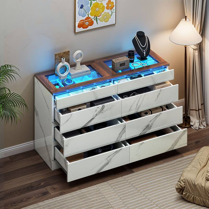 Moasis 8 Drawer High Gloss Dresser with RGB LED Light for Modern Bedroom Storage