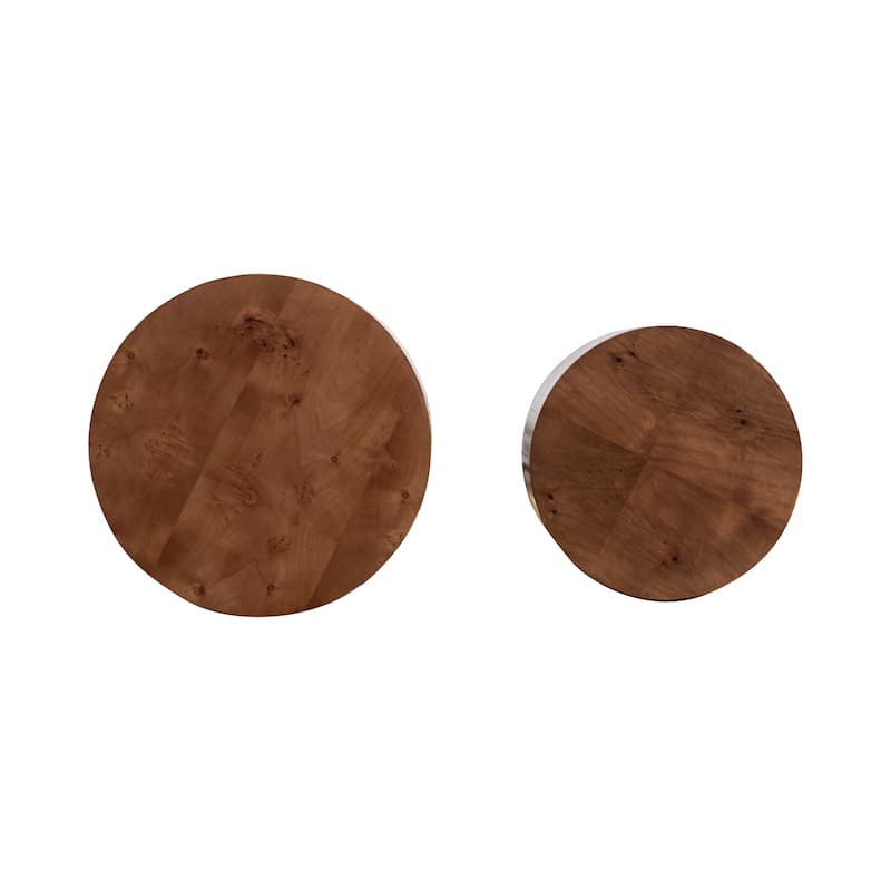 Rustic Nesting Table Dark Brown Coffee Table Set of 2, Accent Table Drum Side Table Round Sofa Table Center Table