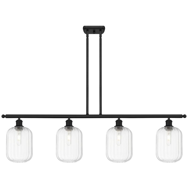 Innovations Lighting Endless Possibilities Ballston - Preston - 4 Light 48" Jar Shade Stem Hung Island Light - Clear/Matte Black
