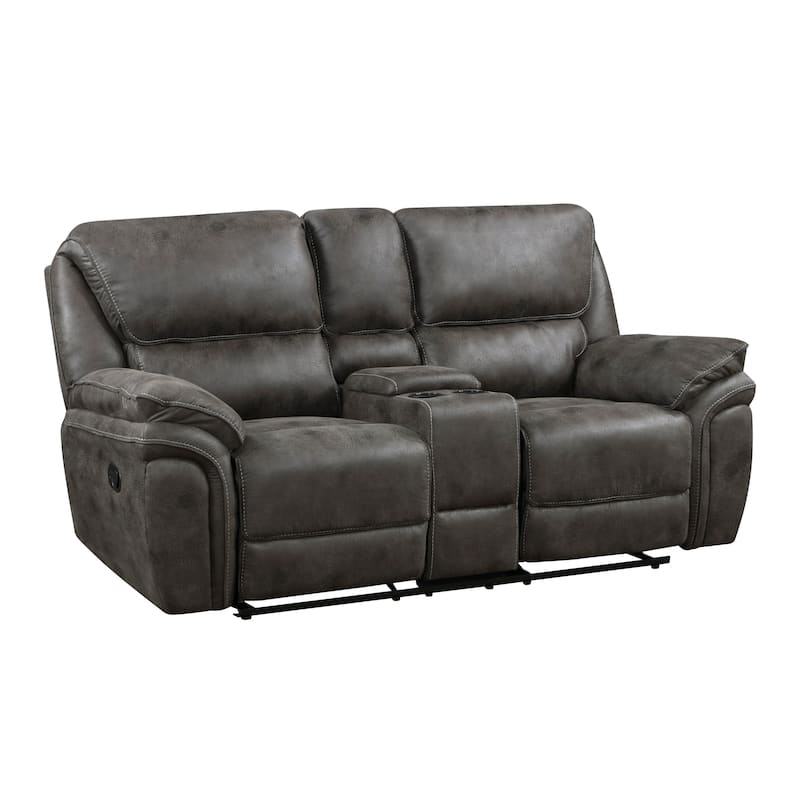 Tony 80 Inch Dual Manual Recliner Loveseat, Console, Cupholders, Gray