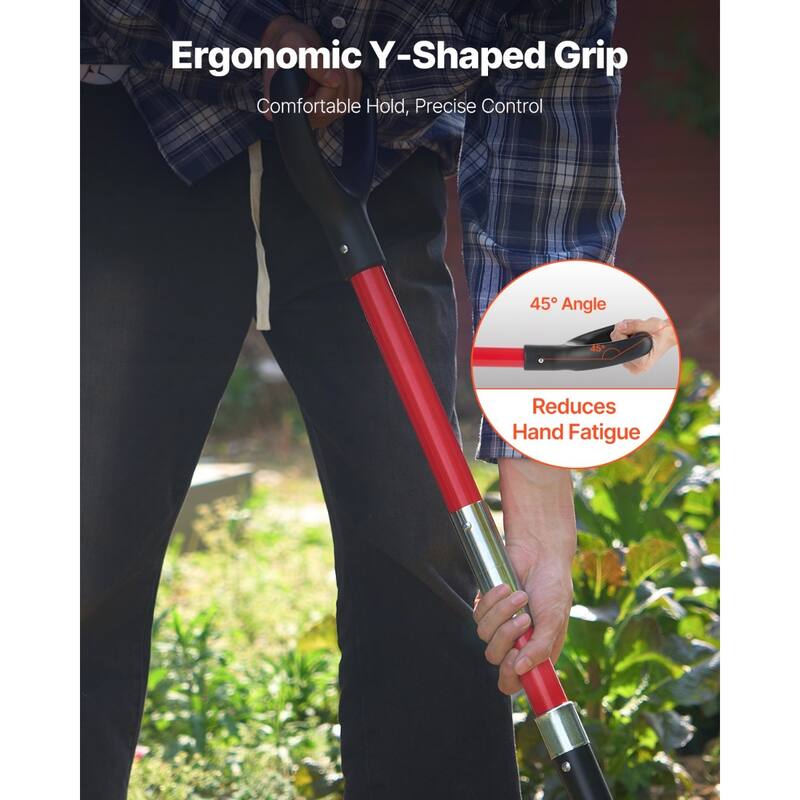 Red and Black Manganese Steel Digging Fork with Ergonomic Fiberglass Handle and Non-Slip Grip - 44.88 in x 6.89 in