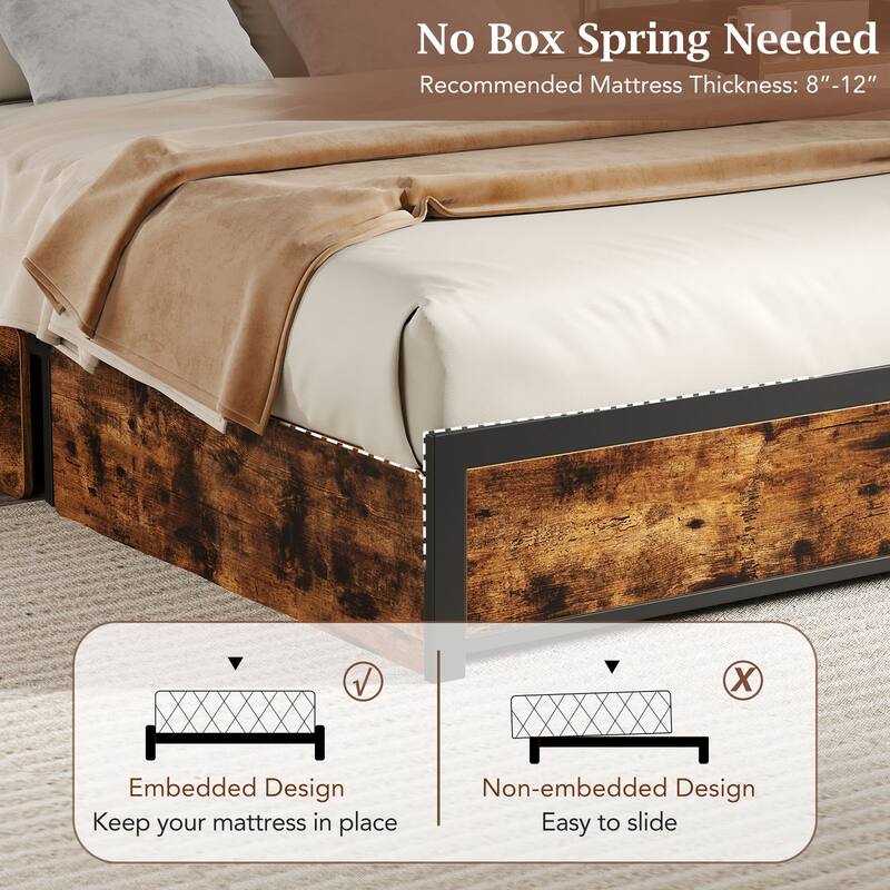 Gymax Full Size LED Bed Frame w/2-Tier Storage Headboard & 4 Drawers