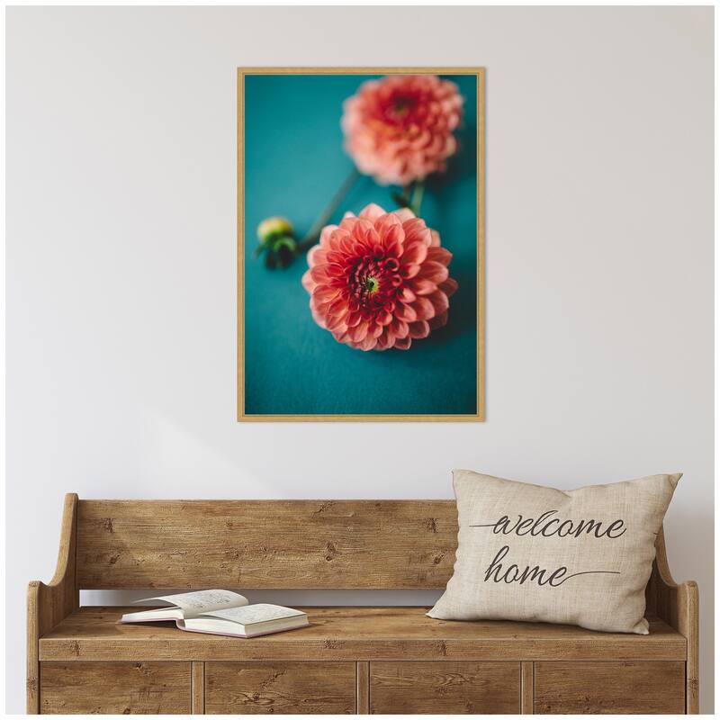 Kate and Laurel Sylvie Vibrant Pink Dahlia Floral Framed Canvas by Patricia Hasz of Patricia Rae Photography