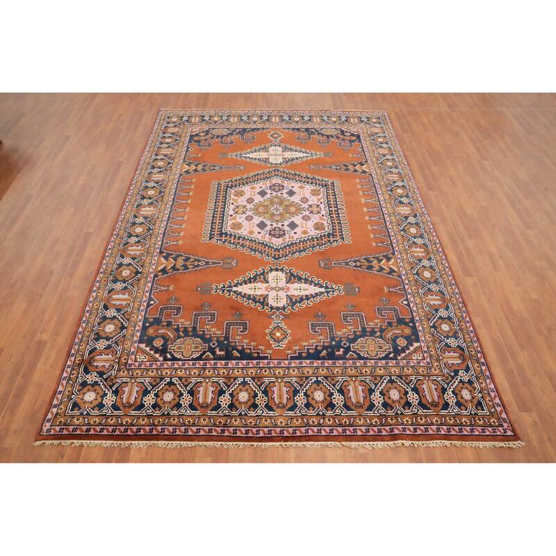 Hand Knotted Oriental 100% Wool Carpet Traditional Geometric Oranges & Rust Viss Area Rug - 11' 10'' X 8' 4''