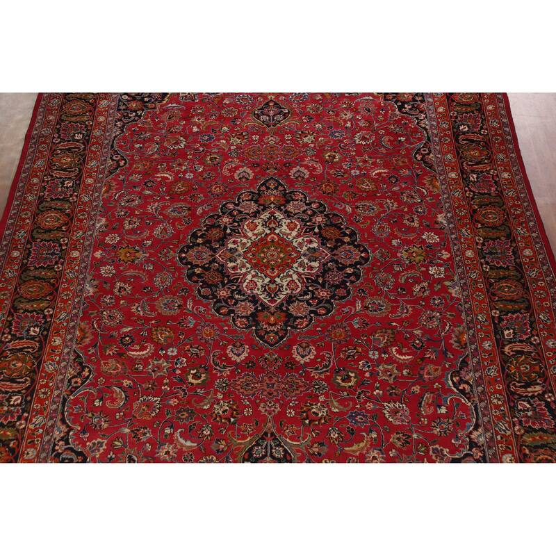 Hand Knotted Oriental 100% Wool Carpet Traditional Floral Red Mashad Area Rug - 16' 4'' X 10' 0''