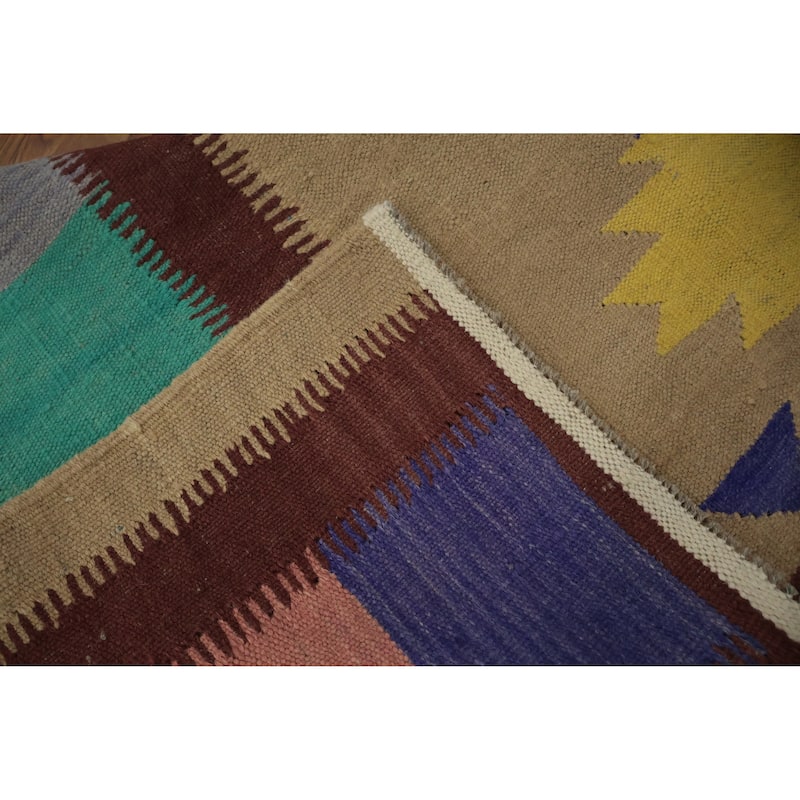 Hand Woven Oriental 100% Wool Carpet Southwestern Tribal Multi-Colored Kilim Area Rug - 9' 9'' X 9' 10''