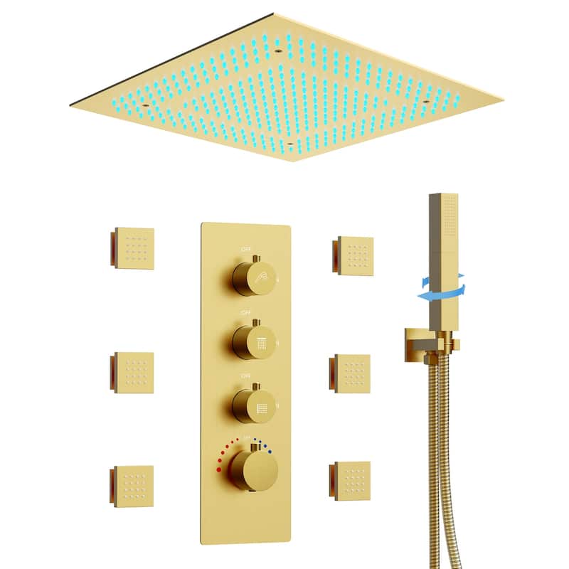 64 Color LED Mood Lighting Thermostatic Shower System,20"Ceiling-Mount Shower Head with 3-Functions Spray