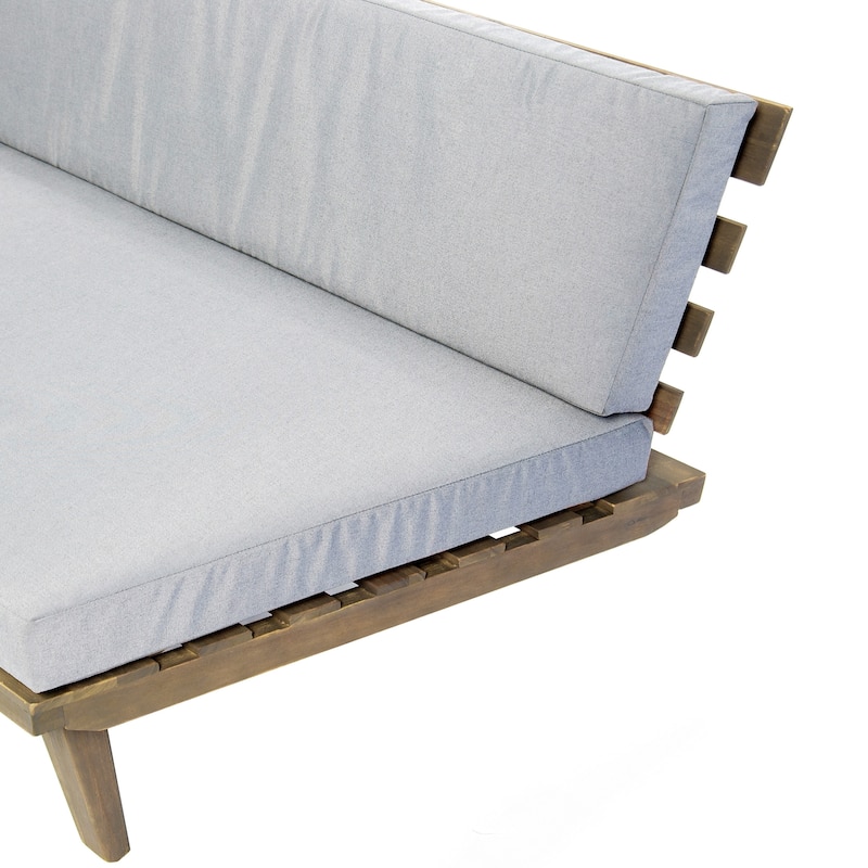 Roomfitters Outdoor 4-Piece V-Shaped Acacia Wood Sofa Set with Coffee Table, Gray Cushions