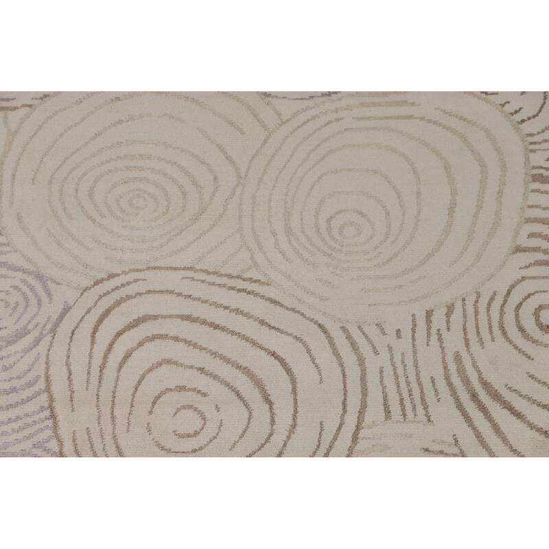 Beige Nepalese Modern Area Rug Handmade Wool Carpet - 6'0" x 8'7"