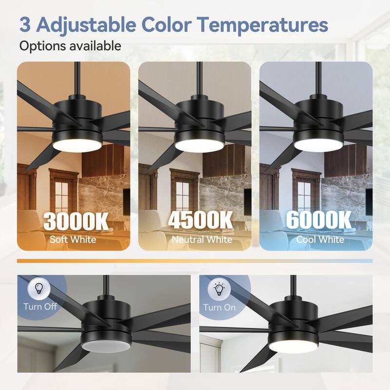 Breezary 65"/52"/42" 5-Blade LED Ceiling Fan with Light Kit and Remote