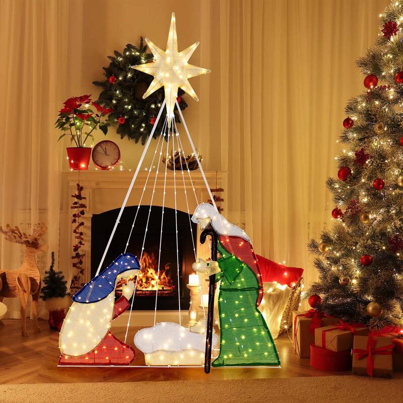 Costway 6 FT Lighted Nativity Scene with 240 LED Lights Zip Ties & - Multicolor - See Details