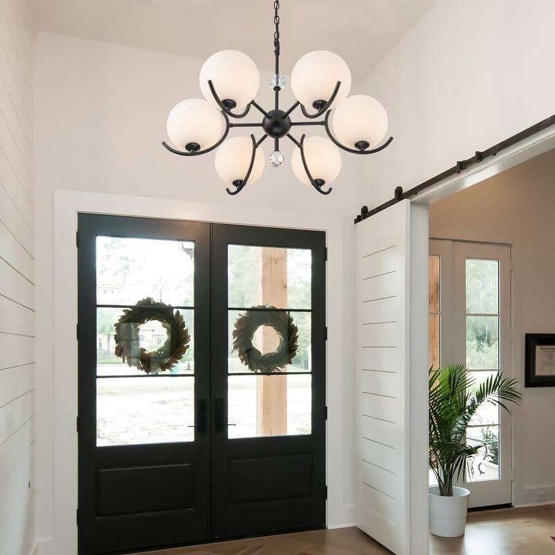 Starsky 6-Light 27inch Modern Sputnik Ceiling Light Glass Globe Bubble Chandelier