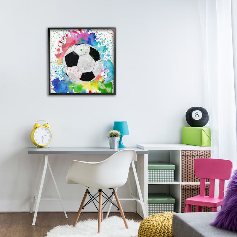 Stupell Vivid Splash & Soccer Ball Framed Giclee Art Design By Kim Allen
