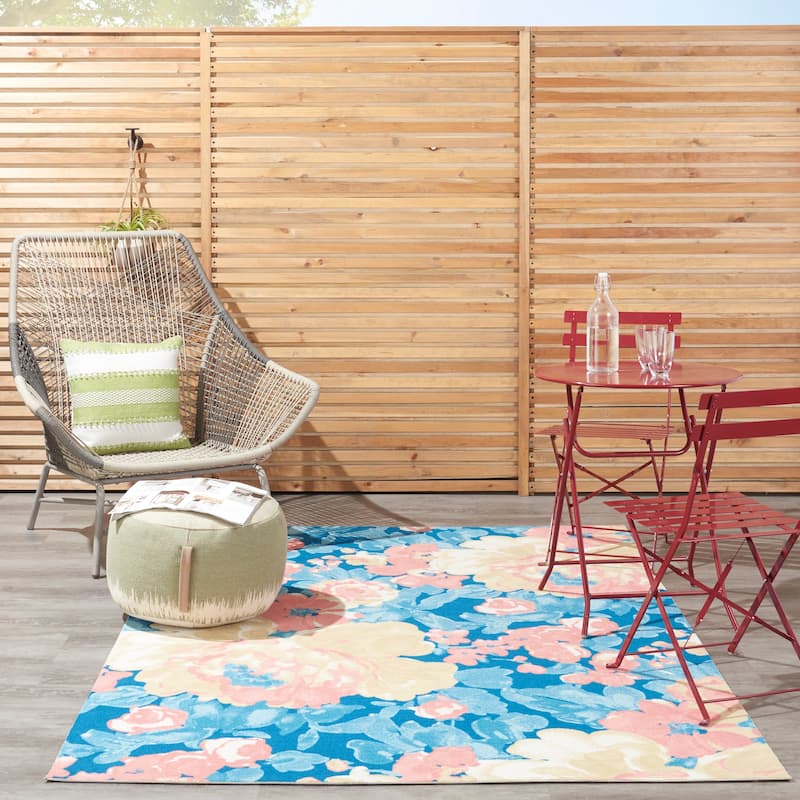 Waverly Sun N' Shade Botanical Floral Garden Farmhouse Indoor/Outdoor Area Rug - 4'3" x 6'3" Rectangle - Blue