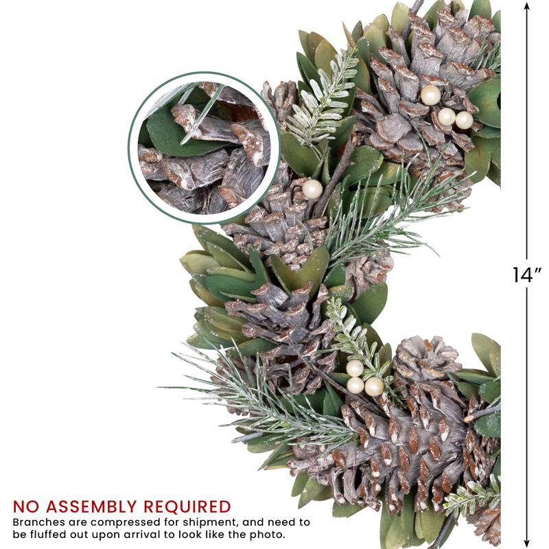 Frosted Pinecone and Wooden Petals Artificial Christmas Wreath -14" - Unlit