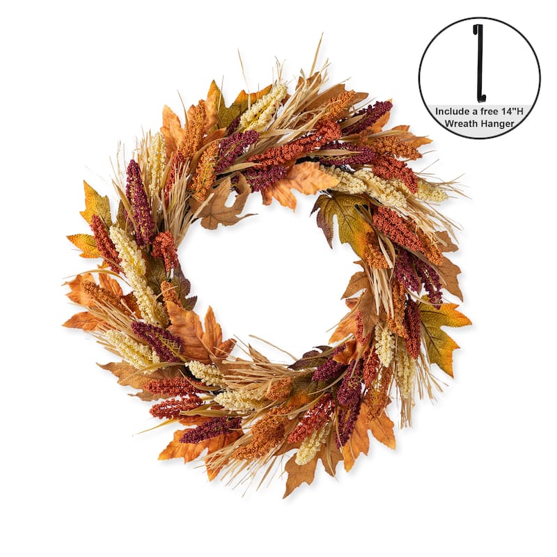 Glitzhome Fall Multi-Colored Sorghum Garland Wreath Swag with Black Metal Wreath Hanger - Wreath