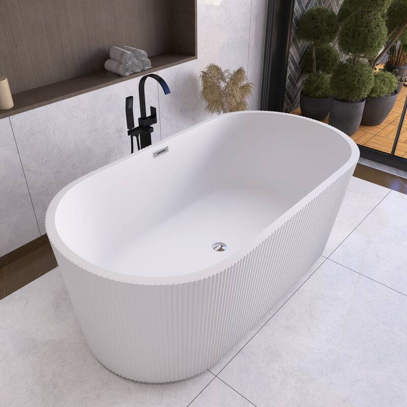 Acrylic Freestanding Flatbottom Soaking Bathtub in Glossy White