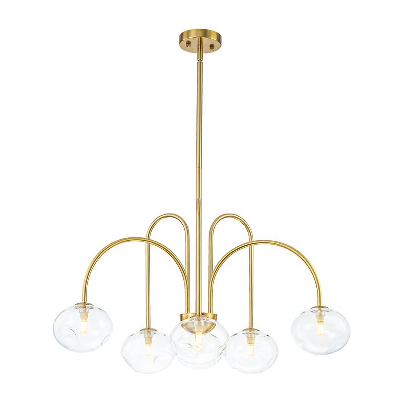 6-Light Modern Brass Chandelier with Clear Glass Globes - Contemporary Ceiling Light for Living Room - 6 Light